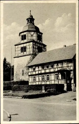 Ak Sülzhayn Ellrich Thüringen, An der Kirche, Fachwerkhaus