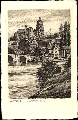 Künstler Ak Wetzlar an der Lahn, Lahnpartie, Brücke