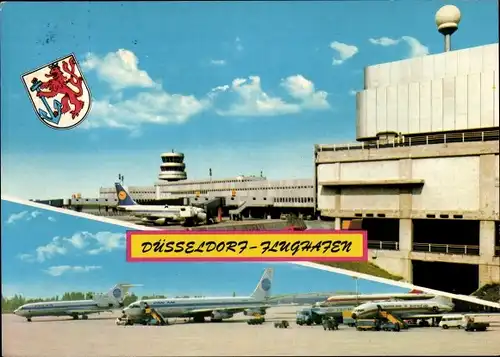 Ak Düsseldorf am Rhein, Flughafen, Flugzeuge, Wappen