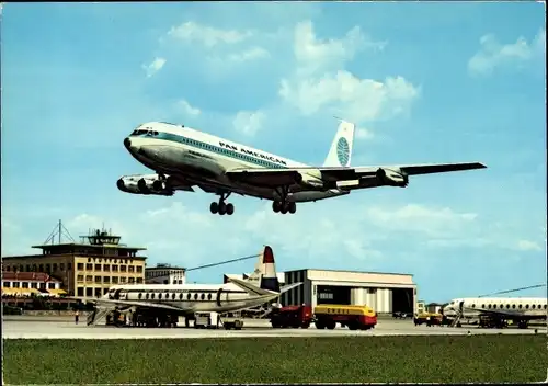 Ak Leinfelden Echterdingen, Flughafen Stuttgart, Passagierflugzeug Pan American, Shell Tankwagen