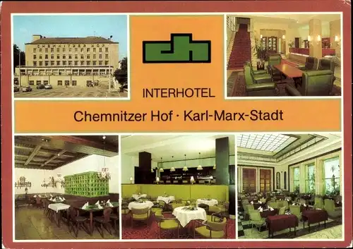 Ak Karl Marx Stadt Chemnitz in Sachsen, Interhotel Chemnitzer Hof, Rezeption, Hallenbar