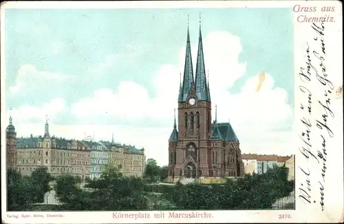 Ak Chemnitz in Sachsen, Körnerplatz mit Marcuskirche
