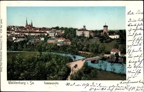 Ak Waldenburg in Sachsen, Stadtpanorama, Flusspartie, Brücke