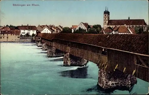 Ak Bad Säckingen am Hochrhein, Teilortsansicht, Kirche, Brücke