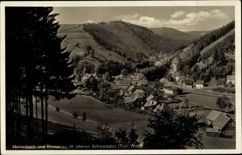 Ak Mellenbach Glasbach im Schwarzatal Thüringen, Totalansicht, Blumenau