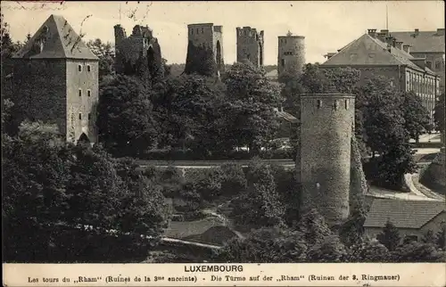 Ak Luxemburg, Les tours du Rham, Ruines