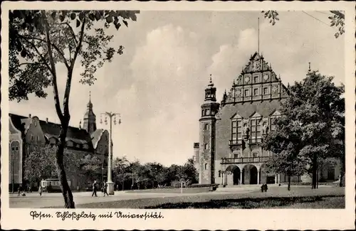 Ak Poznań Posen, Schlossplatz mit Universität