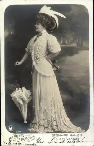 Ak Les Reines de la Mode, Schauspielerin Germaine Gallois, Theatre des  Varietes, Portrait mit Hut