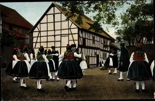 Ak Hessische Trachten, Schwälmer tanzende Paare, Paartanz