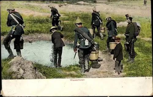 Ak Gruß aus dem Manöver, Sächsische Jäger beim Wasserholen