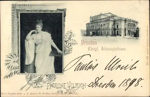 Ak Dresden, Königliches Schauspielhaus, Schauspielerin Pauline Ullrich als Klio