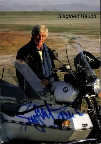 Ak Schauspieler Siegfried Rauch, BMW Motorrad mit Beiwagen, Gespann, Autogramm, 1988