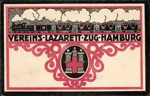 Künstler Ak Balck, E., Vereins Lazarett Zug Hamburg, Wappen