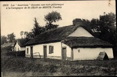 Ak Saint Jean de Monts Vendée, Les bourrines donnent une note pittoresque a la Campagne, Dorfpartie