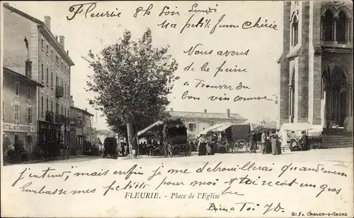 Ak Fleurie Rhône, Place de l'Eglise