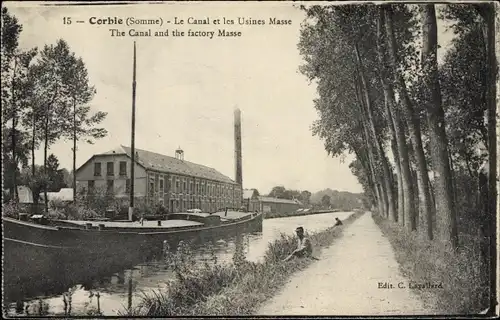 Ak Corbie Somme, Le Canal et les Usines Masse