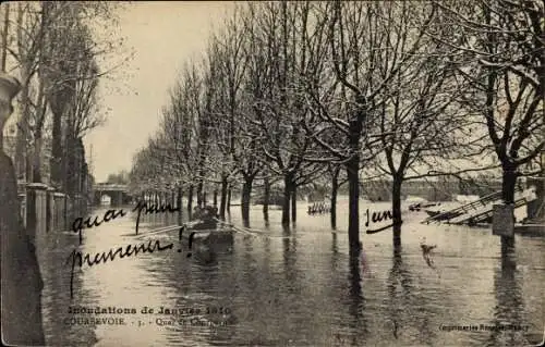 Ak Courbevoie Hauts de Seine, Inondations de Janvier 1910, Quai