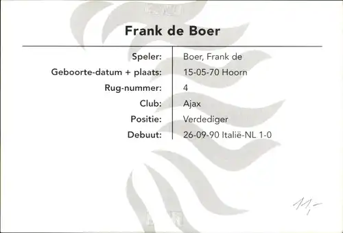 Autogrammkarte Frank de Boer, Fußball, Ajax Amsterdam, Maskottchen, Autogramm