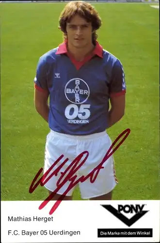 Autogrammkarte Fußball, Mathias Herget, FC Bayer 05 Uerdingen, Autogramm