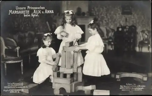 Ak Prinzessinnen Margarete, Anna und Alix von Sachsen beim Spiel