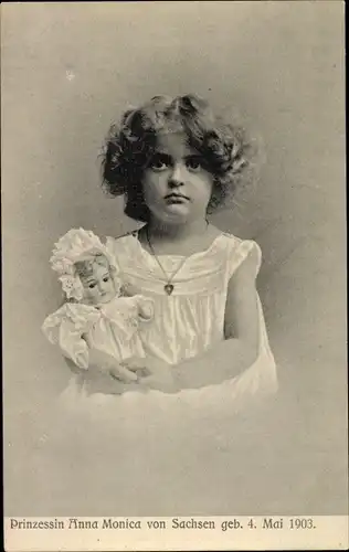 Ak Prinzessin Anna Monica von Sachsen, Portrait mit Puppe