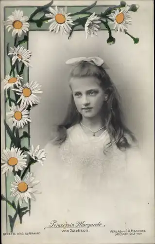 Passepartout Ak Prinzessin Margarete von Sachsen, Portrait, Margeriten