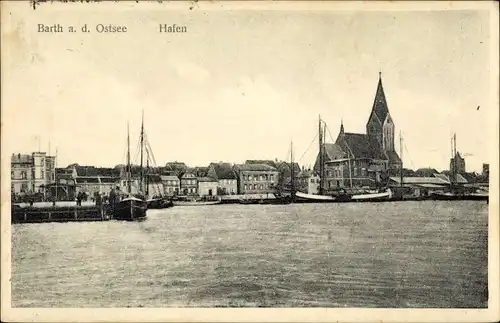 Ak Barth an der Ostsee, Hafen, Kirche