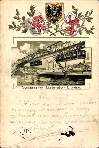 Präge Wappen Litho Wuppertal, Schwebebahn Elberfeld Barmen