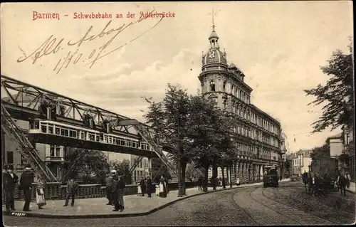 Ak Barmen Wuppertal, Schwebebahn an der Adlerbrücke