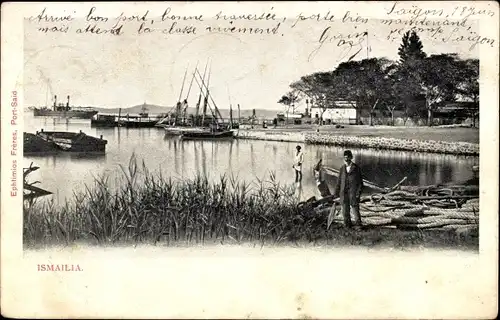 Ak Ismailia Ägypten, Hafenpartie, Schiffe