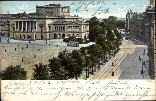 Ak Leipzig in Sachsen, Georgiring, Straßenbahn, Passanten