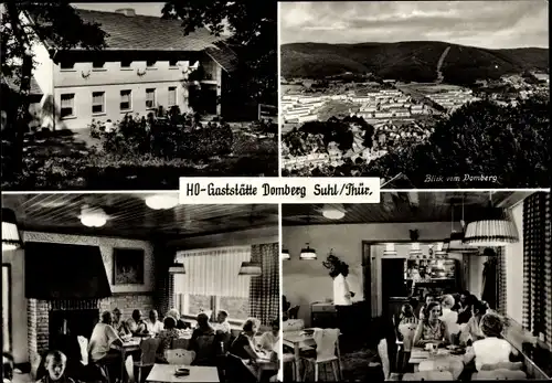 Ak Suhl in Thüringen, HO Gaststätte Domberg, Panorama, Gastraum