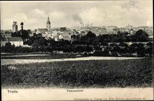 Ak Triptis in Thüringen, Gesamtansicht, Felder, Fabriken