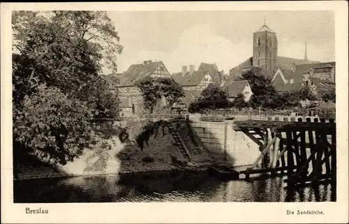 Ak Wrocław Breslau Schlesien, Blick auf die Sandkirche