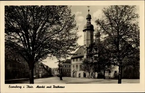 Ak Eisenberg im Saale Holzland Kreis, Blick auf Markt mit Rathaus