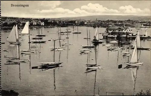 Ak Kristiania Christiania Oslo Norwegen, Dronningen, Blick auf Hafen, Segelboote