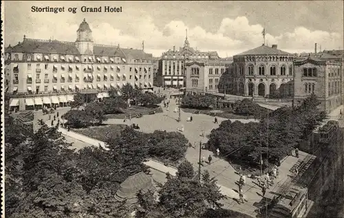Ak Kristiania Christiania Oslo Norwegen, Stortinget og Grand Hotel