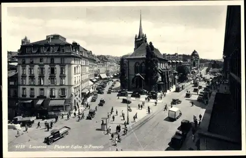 Ak Lausanne Kanton Waadt, Place et Eglise St. Francois