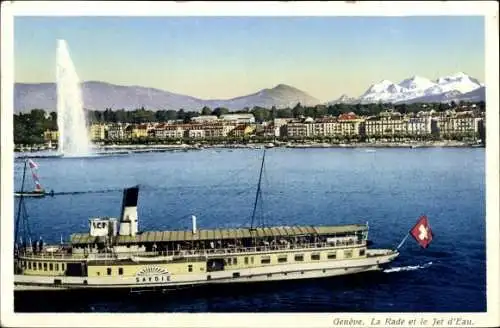 Ak Genève Genf Schweiz, Dampfschiff  Savoie, La Rade et le Jet d'Eau