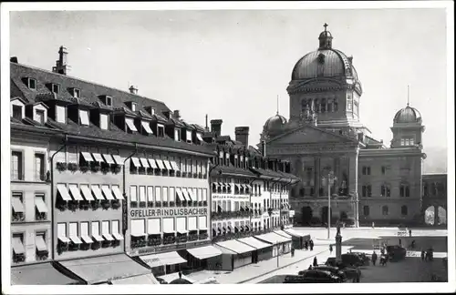 Ak Bern Stadt Schweiz, Kaffee- und Küchliwirtschaft, Gfeller Rindlisbacher, Bärenplatz, Bundeshaus