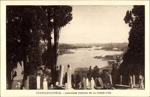 Ak Konstantinopel Istanbul Türkei, Cimetière d'Eyoub et la Corne d'Or