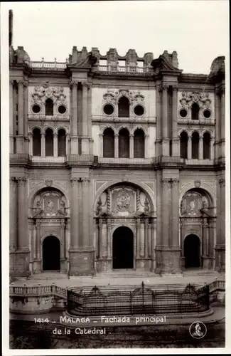 Ak Malaga Andalusien, Fachada principal de la Catedral