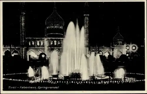 Ak København Kopenhagen Dänemark, Tivoli, Springvandet, Fontäne bei Nacht