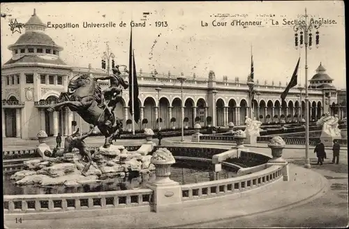 Ak Gand Gent Ostflandern, Exposition Universelle 1913, Le Cour d'Honneur, Section Anglaise