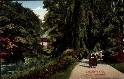 Ak Oldenburg im Großherzogtum Oldenburg, Partie im Schlossgarten, Passanten