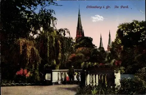 Ak Oldenburg im Großherzogtum Oldenburg, Im Park, Kirchtürme