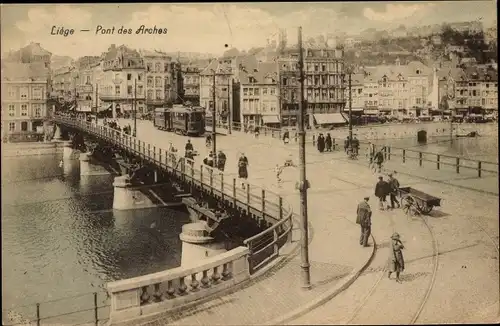 Ak Liège Lüttich Wallonien, Pont des Arches, Straßenbahn