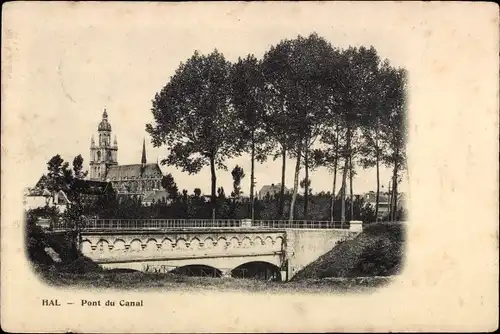 Ak Hal Halle Flandern Flämisch Brabant, Pont du Canal, Kirche