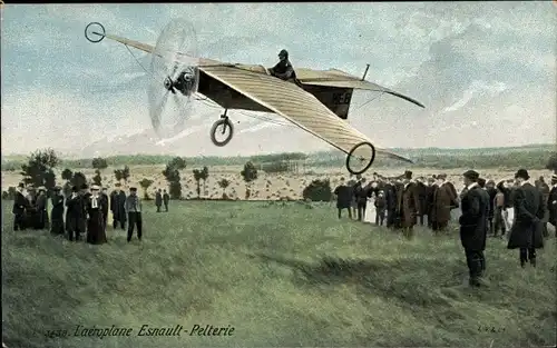 Ak L'Aeroplane Esnault Pelterie, Flugpionier, Zuschauer, Propellermaschine