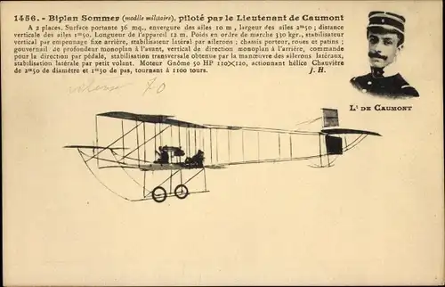 Ak Biplan Sommer, modele militaire, pilote par le Lieutenant de Caumont